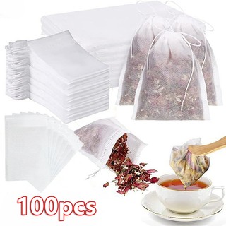 100 chiếc không dệt dùng một lần trà rỗng túi lọc thực phẩm cotton dây rút cói lọc túi trà cho gia vị rời trà infuser