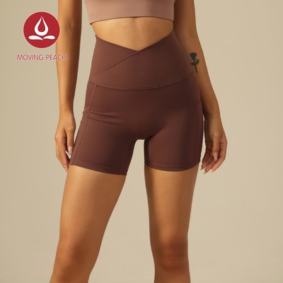 MOVING PEACH Nữ Quần Short Đi Xe Đạp Thoáng Khí Nhanh Khô Hình Chữ V Thiết Kế Dây Thắt Lưng Thể Thao Chạy Bộ Quần Short Có Hai Túi Bên ACN