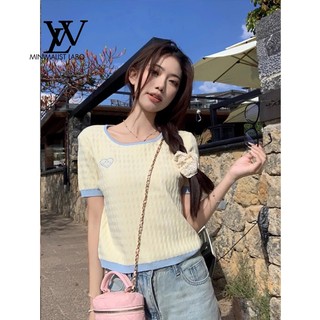 Minimalist Labo Áo thun nữ vai mỏng áo ngắn tay mùa hè crop top Hàn Quốc