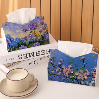 Bắc Âu Tranh Sơn Dầu Phong Cách Hoa Khăn Giấy Túi Bảo Quản Nhà Hàng Trang Trí Bàn Hộp Khăn Giấy Bàn Trang Điểm Phòng Khách Văn Phòng Để Bàn Khăn Giấy