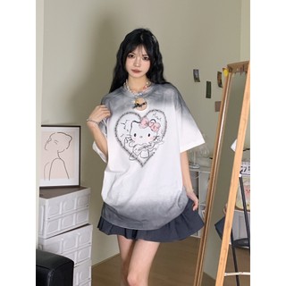 Love Cat Gradient Tay Ngắn T Nữ Mùa Hè Mỹ Rời Thường Ngày Mới Top