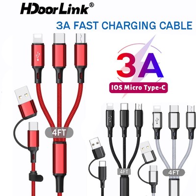 Cáp sạc HDOORLINK 3A USB A/C sang điện thoại type C/micro USB/nhẹ bằng nylon bện 6 trong 1 thích hợp cho Iphone Android