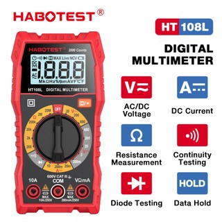 Habotest ht108l đồng hồ vạn năng kỹ thuật số 600v/10a ac/dc điện áp 2000 đo dòng điện ohm bán dẫn