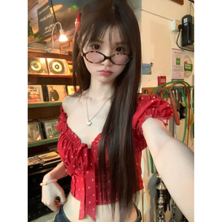 Áo sơ mi ngắn tay cổ chữ V Pure Desire Red Love