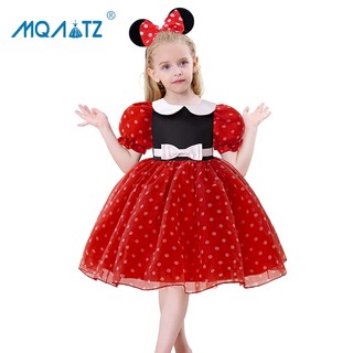 Mqatz Đỏ Bé Gái Cosplay Đầm Tay Ngắn Sinh Nhật Bé Gái Trẻ Em Trang Phục Chấm Công Chúa Đảng Đầm Đi Học Thực Hiện Quần Áo LAL111