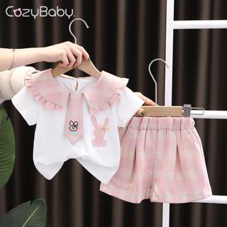  Bộ áo thun mùa hè cho bé gái + quần short phong cách Mori Bộ công chúa thỏ cổ hải quân 