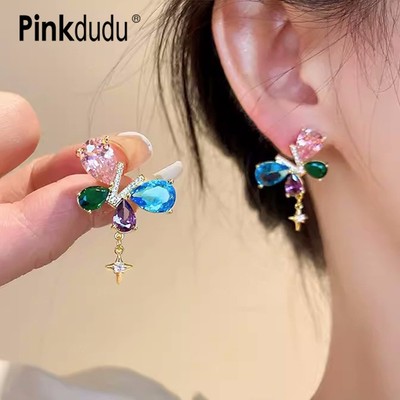 Pinkdu Ngọt Ngào Nhiều Màu Sắc Bướm Bông Tai Cá Tính Kim Cương Giả Tòn Ten Bông Tai Trang Sức Quà Tặng Cho Nữ PD1884