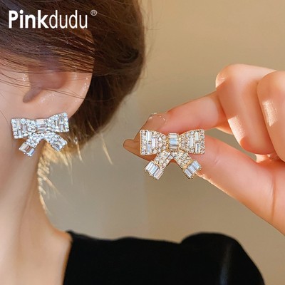 Pinkdudu Thời Trang Zircon Nơ Bông Tai Cá Tính Thanh Lịch Bông Tai Trang Sức Quà Tặng Cho Nữ PD1888