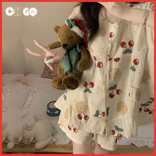 đồ mặc nhà Đồ ngủ Tay Ngắn Cổ Tròn Dáng Rộng In Họa Tiết Hoa Phong Cách Hàn Quốc Thời Trang Mùa Hè Cho Nữ