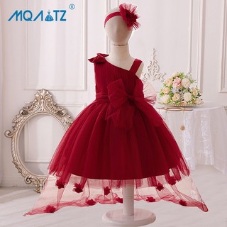 Mqatz Tập Đi Maroon Đầu Tiên 1 Năm Sinh Nhật Cho Bé Gái Quần Áo Hoa Đầm Công Chúa Thanh Lịch Bé Gái Đầm Lễ Rửa Tội Đảng Áo LAL08