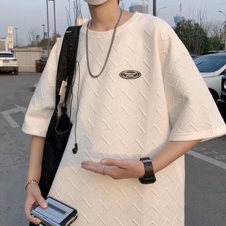 Nam Cổ Tròn Trơn In Hình Bong Bóng Thời Trang Đơn Giản Phong Cách Hàn Quốc Áo Thun Ngắn Tay Unisex Rộng Silhouette Thoải Mái