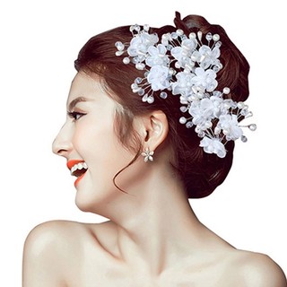 Stitchique _ 1 Hoa Giả Ngọc Trai Cưới Kẹp Tóc Mũ Trắng Tóc Cô Dâu Trang Sức