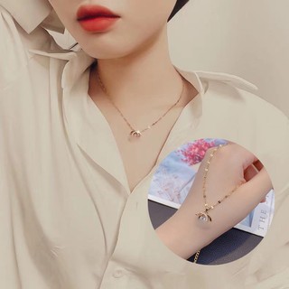 Vòng cổ Thép Titan Hai Lớp Đính Đá Zircon Thời Trang Cho Nữ