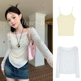 Honey-honey set2 áo hai dây nữ+áo thun tay dài ngôi sao ngọt ngào thời trang mùa hè cho nữ