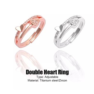 Nhẫn đôi hình trái tim có thể điều chỉnh, nhẫn đôi zirconia dát thép titan, thích hợp cho trang sức nữ. Nhẫn tối giản phiên bản Hàn Quốc dành cho người yêu