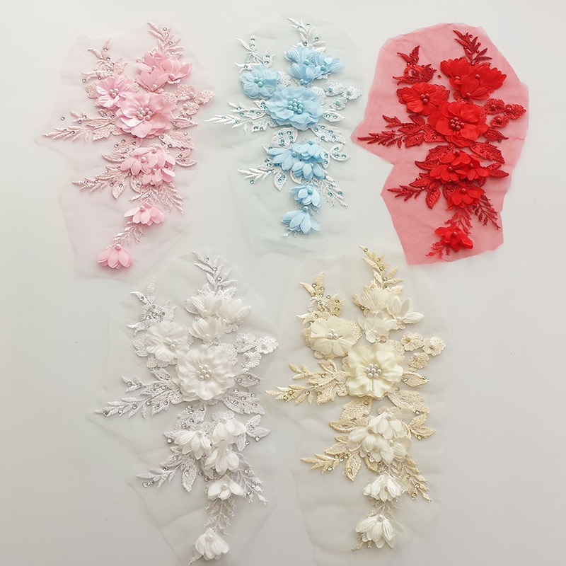 27 * 13CM 3D Đính Hạt Hoa Ren Thêu May Trên Miếng Dán, Kim Cương Nóng 3D Hoa Ren Đính Cho Phụ Kiện Đầm Thời Trang May Tùy Chỉnh