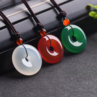 Vòng cổ dây thừng mặt charm đá băng chalcedony pha lê trong suốt khoá an toàn bùa hộ mệnh đơn giản