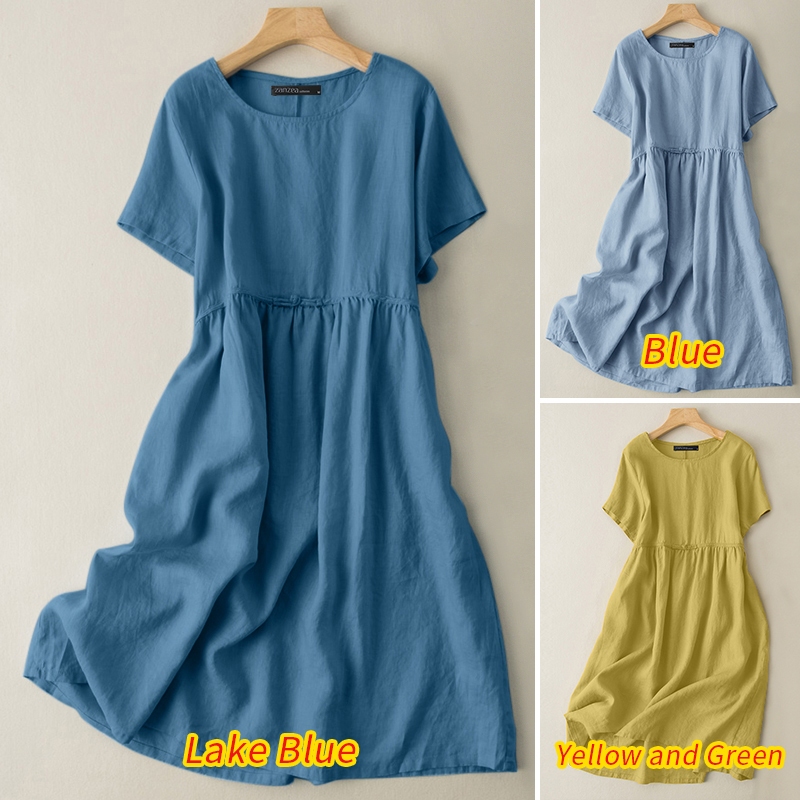 Đầm ZANZEA ngắn tay cổ tròn dáng rộng thời trang Hàn Quốc cho nữ | BigBuy360 - bigbuy360.vn