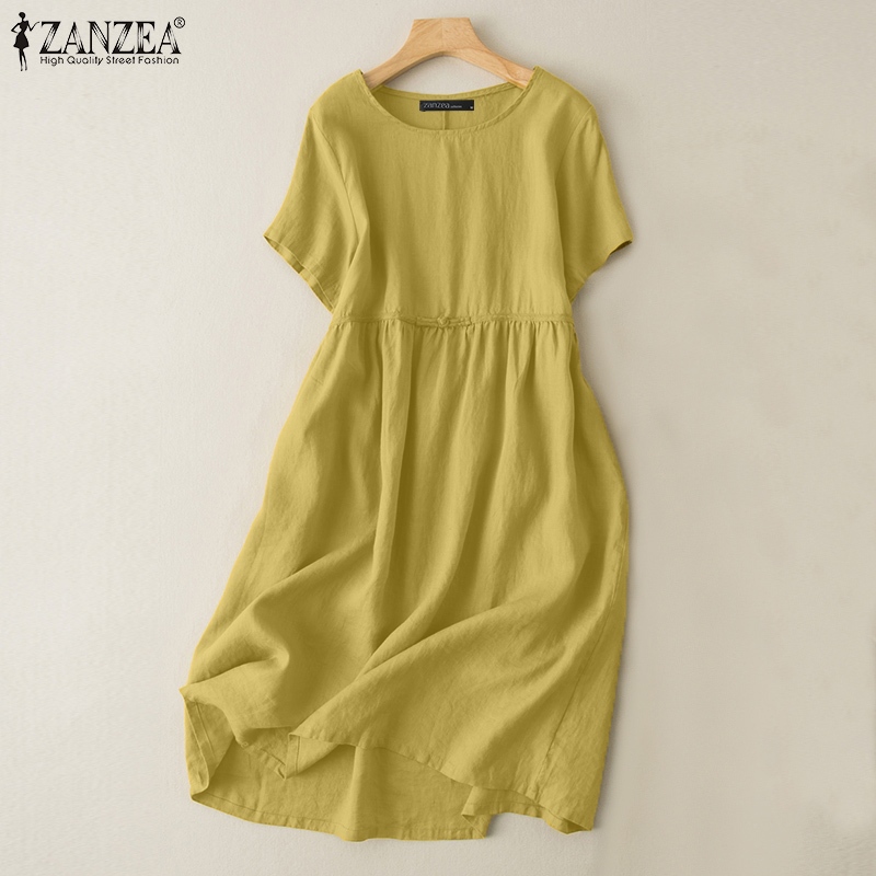 Đầm ZANZEA ngắn tay cổ tròn dáng rộng thời trang Hàn Quốc cho nữ | BigBuy360 - bigbuy360.vn