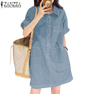 Zanzea Nữ Hàn Quốc Túi Thời Trang Áo Sơ Mi Tay Ngắn Cổ Áo