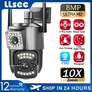 Camera an ninh IP LLSEE V380 Pro 8MP 4K, camera quan sát không dây, camera quan sát ngoài trời chống nước, camera giám sát ống kính kép