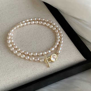  Vòng cổ ngọc trai nước ngọt tự nhiên mới dành cho nữ Khóa OT Dây chuyền xương đòn cỏ ba lá 