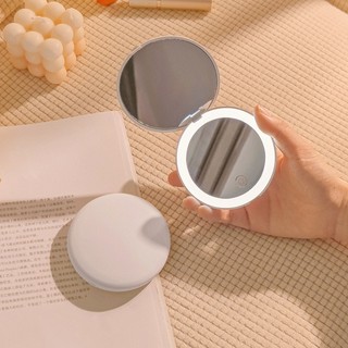 Gương trang điểm di động mang theo gương nhỏ có đèn led gương trang điểm bỏ túi mini cầm tay sáng gấp gương tròn