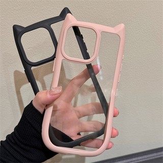 Tai mèo siêu dễ thương Vỏ màu hồng trong suốt đơn giản Tương thích cho iPhone 11 13 12 14 15 Pro Max iPhone X Xs XR iPhone Xs Max Vỏ mềm silicon bảo vệ