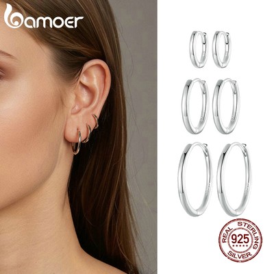 Bông tai vòng bạc Bamoer 925 Sterling Quà tặng trang sức tối giản cho nữ