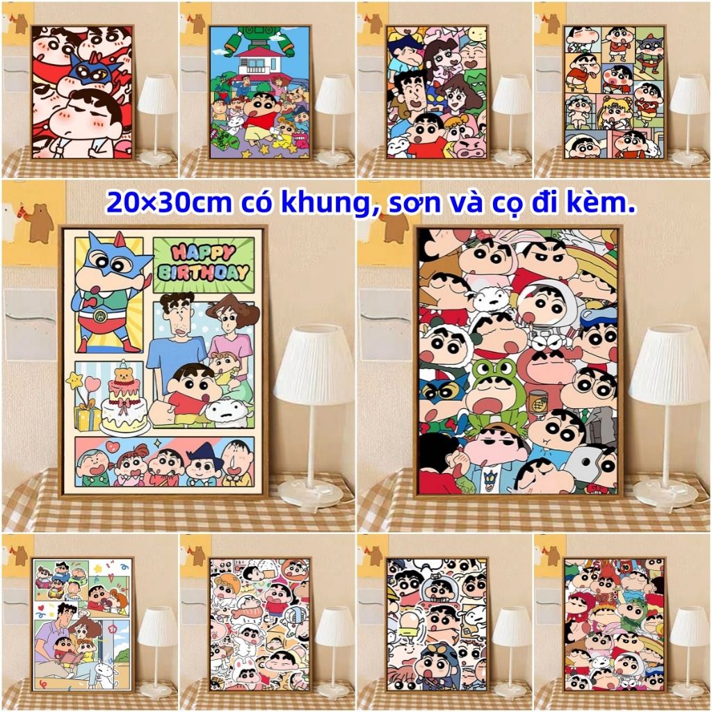 DROFE-20×30cm có khung-Tranh tô màu theo số-Crayon Shin Chan-hoạt hình tự làm hoạt hình vẽ tay giáo 