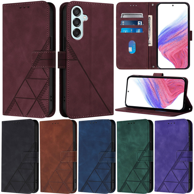 Ốp Lưng Sang Trọng Cho Samsung Galaxy M54 M34 M14 5G A04S A13 M13 5G S21 FE 5G S20 FE J6 Plus J4 Plus A8 A6 A7 2018 S6 Edge Matte Tam Giác Ví Thẻ Da Mềm Flip Stand Cover