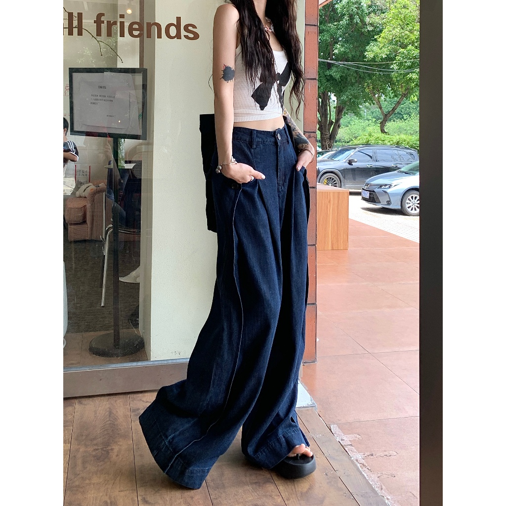 「MOTEL7」Quần jean ống rộng xếp li thẳng-