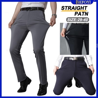 Quần Nam Công Sở Màu Đen Slocks Quần Co Giãn Co Giãn Dài Quần Công Sở Cha Oversize ZYQ404