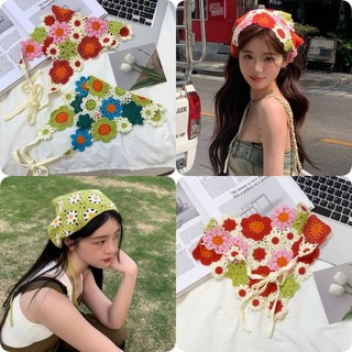 Dệt Tay Hoa Nối Thiết Kế Nữ Hình Tam Giác Khăn Mùa Hè Màu Tươi Dệt Băng Đô Bên Ngoài Ảnh Chống Đỡ Tiếp Liệu