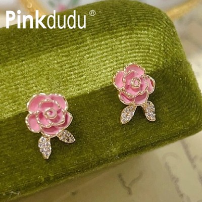 Pinkdu Hồng Ngọt Ngào Camellia Bông Tai S925 Kim Thanh Lịch Hoa Bông Tai Trang Sức Quà Tặng Cho Nữ PD1891