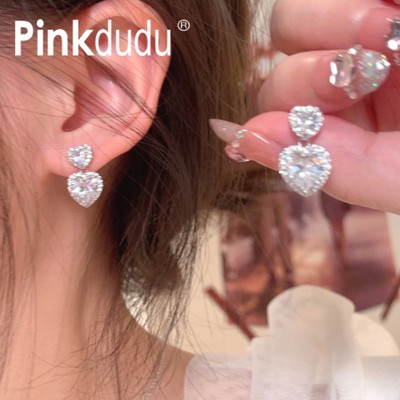 Pinkdudu Thời Trang Zircon Nhỏ Trái Tim Thả Bông Tai Cá Tính Tình Yêu Bông Tai Trang Sức Quà Tặng Cho Nữ PD1892