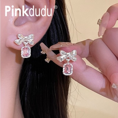 Pinkdu Thời Trang Zircon Nơ Kẹo Hồng Bông Tai Ngọt Ngào Thanh Lịch Cô Gái Bông Tai Trang Sức Quà Tặng PD1893
