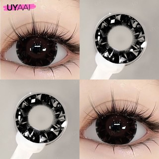 Yayaai 1 Cặp Ống kính tiếp xúc màu đen kim cương 15mm 1 năm Mắt tròn lớn Ống kính màu tự nhiên Thích hợp cho học sinh 0 ~ 6 độ