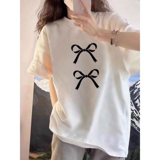 NZN Áo thun ngắn tay dáng rộng mỏng đơn giản in nơ mới mùa hè