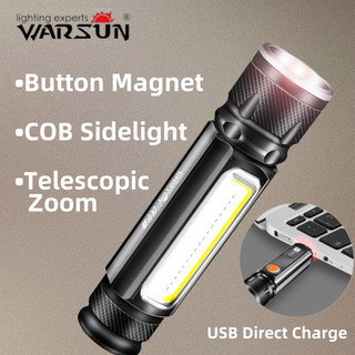 Warsun COB06 Đèn pin LED Đèn làm việc Kính thiên văn Zoom COB Sidelight USB Sạc đuôi nam châm Đèn pin ngoài trời Đèn cắm trại