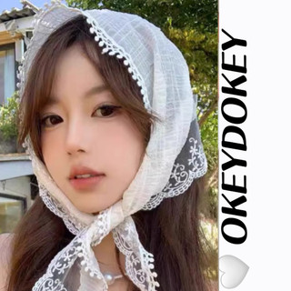 Okdk-Khăn lụa Pháp khí quyển Băng đô nữ Khăn trùm đầu ren Pháp 2024 khăn quàng cổ hình tam giác cao cấp mới
