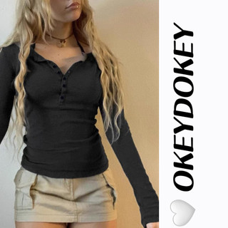 Áo thun nữ mỏng tay dài màu đen có gờ xuống áo phông Skinny