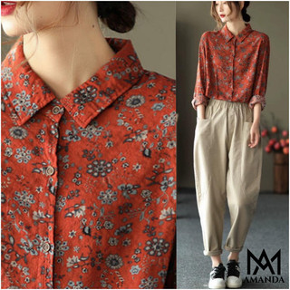 AMANDA【Cam+Xanh dương】 Thời trang in dài tay áo sơ mi nữ áo sơ mi hàn quốc sơ mi nữ hàn quốc áo sơ mi nữ tay dài áo sơ mi nữ áo sơ mi croptop sơ mi croptop áo sơ mi áo sơ mi nữ kiểu áo sơ mi kiểu sơ mi nữ áo sơ mi kiểu nữ áo sơ mi nữ bigsize