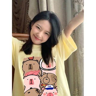 Xiaozhainv Hàn Quốc Áo thun Cotton ngắn tay màu vàng dịu dàng Áo thun nữ mùa hè mới dáng rộng hàng đầu