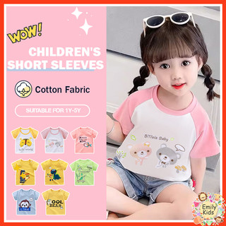 Hàng sẵn có 1-5 tuổi Áo thun trẻ em tay ngắn giản dị Thoải mái vui nhộn và dễ thương Họa tiết động vật thời trang 100% Cotton Áo thun trẻ em mới