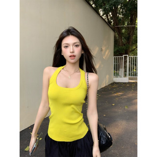 QKOOLE Mới Hàn Quốc Nữ Mùa Hè Cay Bé Gái Vàng Mỏng Phù Hợp Với Dây Đeo Cổ Xe Tăng Top