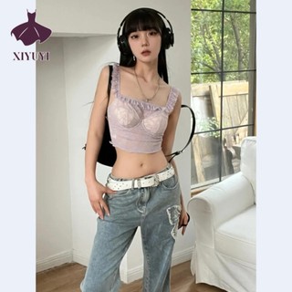 Xiyuyi Áo vest nữ ren kiểu Pháp áo ngực áo ngực ngắn