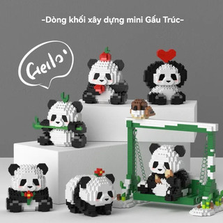 lắp ráp gấu trúc xếp hình gấu trúc Khối xây dựng gấu trúc lớn Huahua Menglan Khối xây dựng hợp thời trang quốc gia Khối xây dựng hoạt hình De
