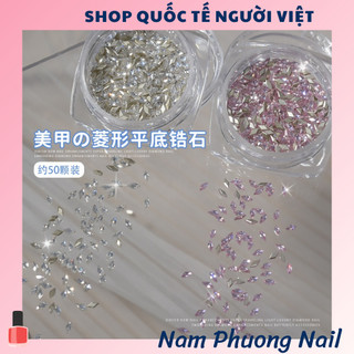 Hộp 50 viên đá khối zircon CHÂN BẰNG mini trong suốt trang trí móng tay