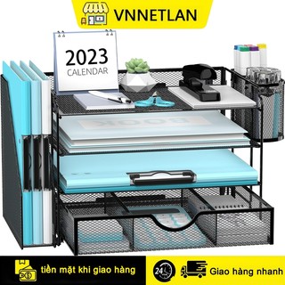 VNNETLAN Kệ Đựng Tài Liệu-Hộp đựng hồ sơ để bàn có thêm 1 ngăn kéo và 2 hộp đựng bút